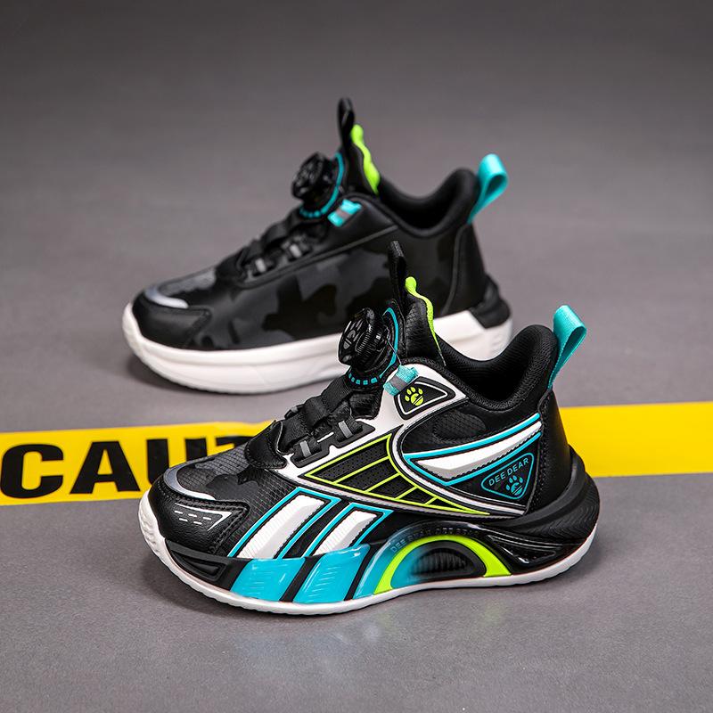 

2025 autumn model rotating boys leather waterproof shoes button middle school children primary school students sports shoes boys running shoes 39