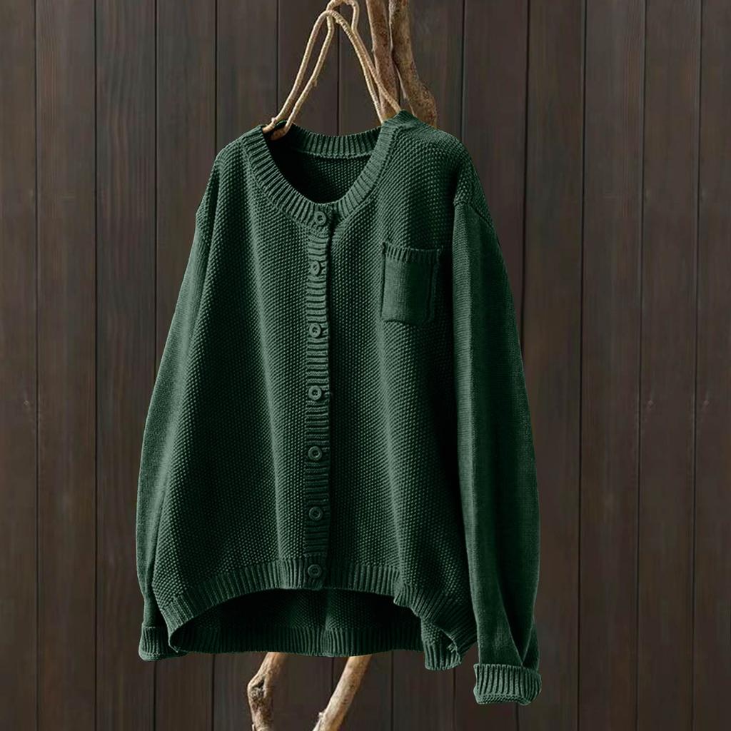 Women's Fashion Casual Solid Color Knitted Cardigan Coat Loose Casual Long Sleeve Sweater Coat