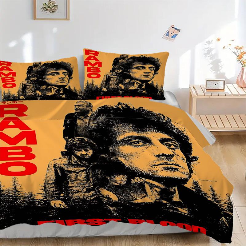 Rambo First Blood Action Print 3Pcs Bedding Set,Duvet Cover with 2 Bedro,Pillowcase Home Birthday Gift