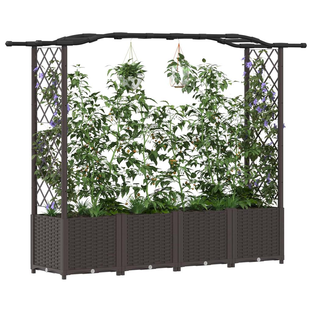 Elevated Planter with Trellis and Hanging Roof Brown 204 x 40 x 141 cm PP