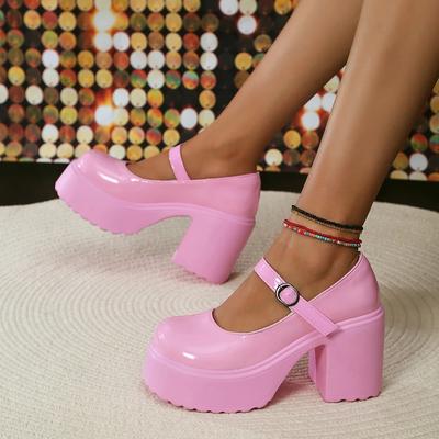 Fashion Chunky Platform Anti-Slip Lolita Shoes Women's Patent Leather Waterproof Thick High Heel Pumps Woman Dress Mary Jane Shoes