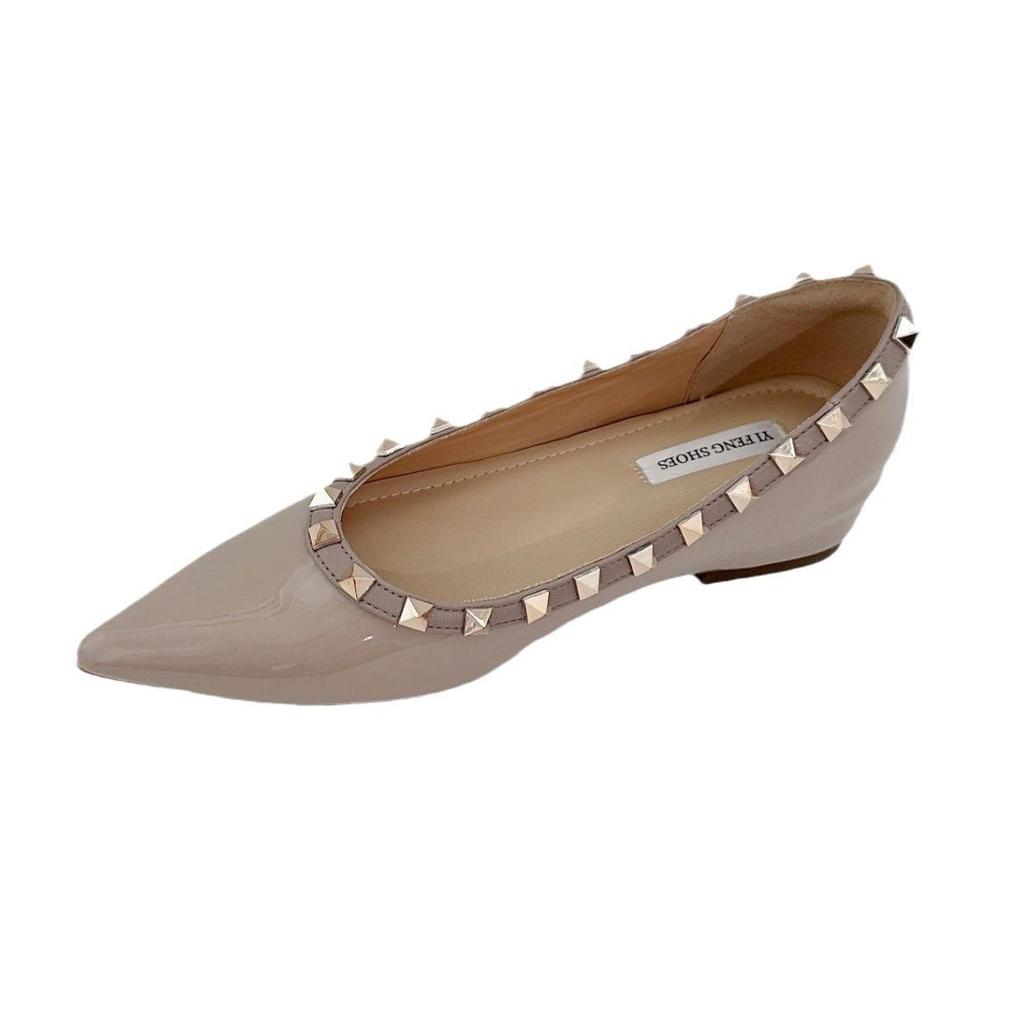 Elegante Damen-Plateau-Ballerinas: 5cm Höheneinlage, Spitze Zehenpartie, Nietenverziert, Französischer Stil, Weiches Lackleder
