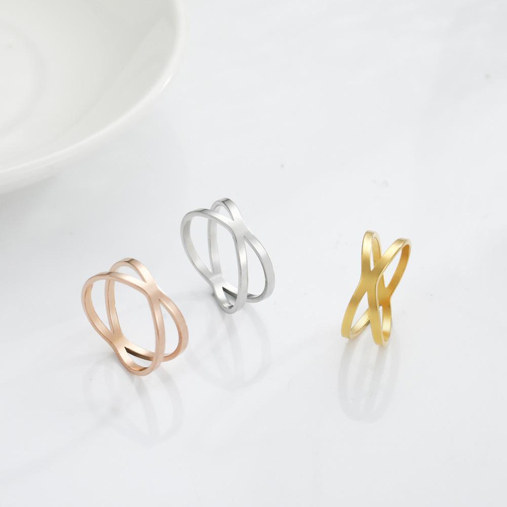 Women Cross Rings Stainless Steel Gold Color Minimalist Geometric Lines Ring Trend Wedding Jewelry Valentine Gift