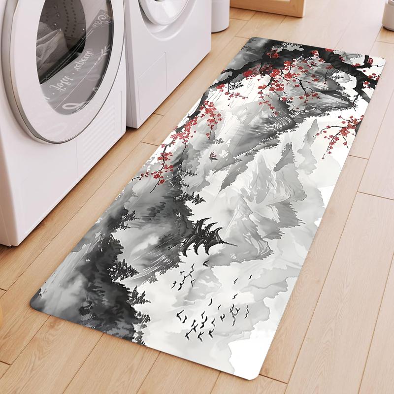 

Ink Plum Blossom Long Runner Rug Collection Non Slip Wear Resistant Soft Washable Hallway Kitchen Laundry Room Decor Rug 40X120CM