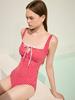 Bohemianbeullu Gingham Shirred Tie-Up One-Piece Swimsuit Red