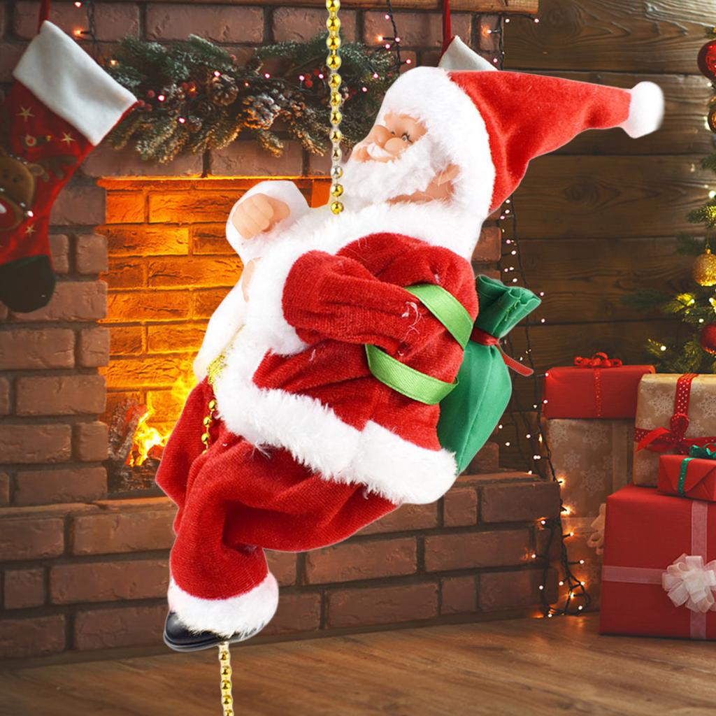 Climbing Santa Christmas Toy with Music Auto Up Down Movement Christmas Tree Decoration Hanging Ornament 1M Bead Chain