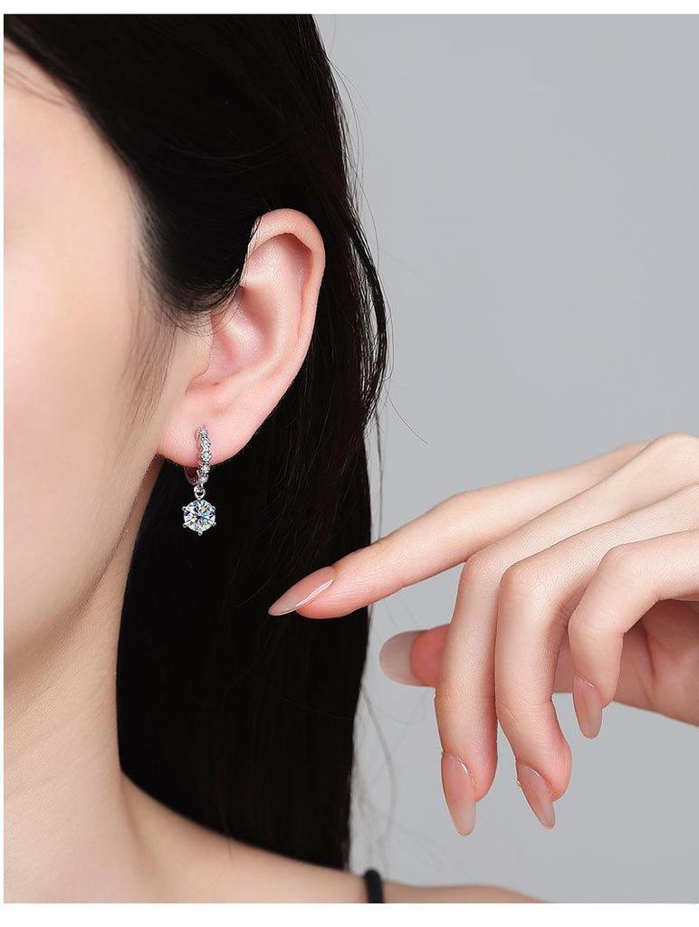 Sterling S925 Silver Moissanite Classic Six-Prong Earrings - Versatile High-Grade Ear Jewelry Dangles