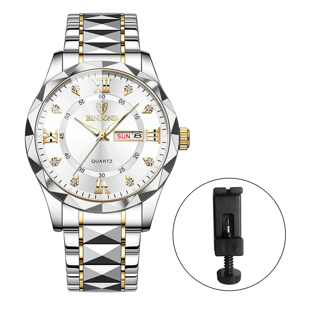 Waterproof and Rainproof Wristwatch with Luminous Round Stainless Calendar White Large and Perfect for Business or Formal A Perfect Gift for and New