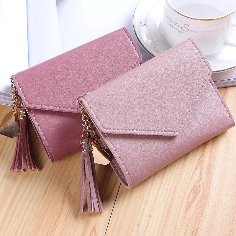 Fashion Short Women Wallets PU Leather Women Luxury Tassels Wallet Hasp Small Wallet Trend Coin Purse Ladies Card Holder Pouch