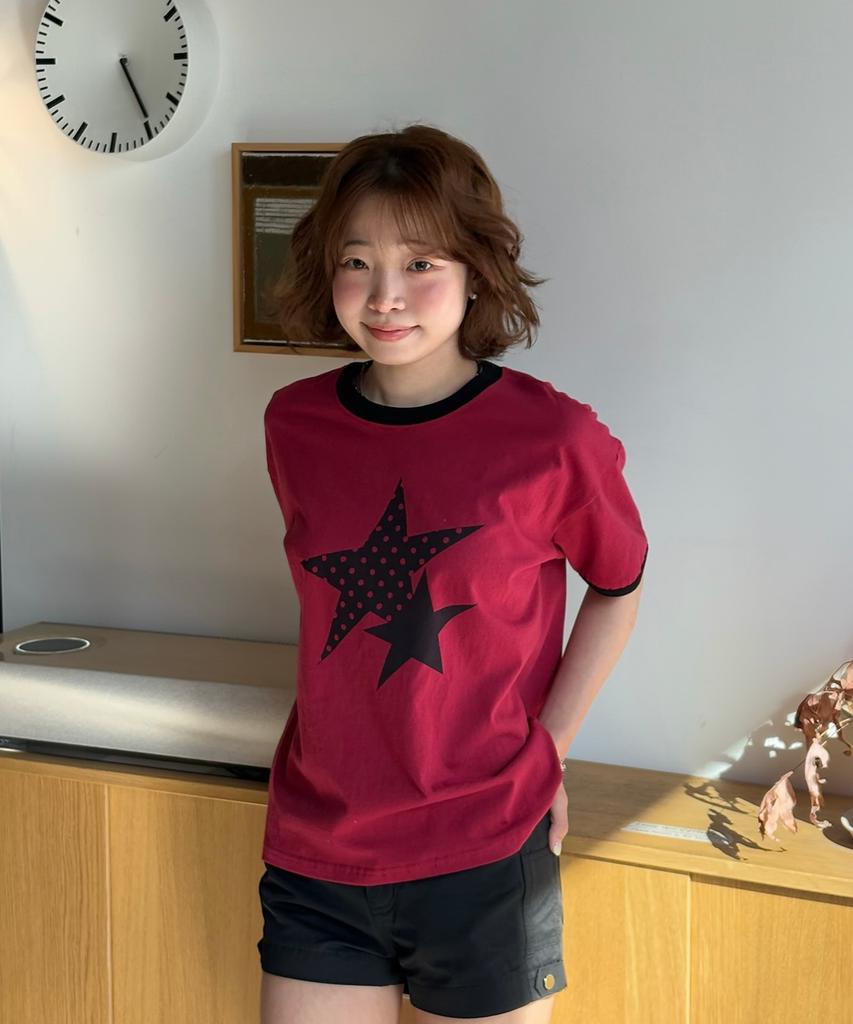 AMOU Two Star Ringer T-Shirts Red