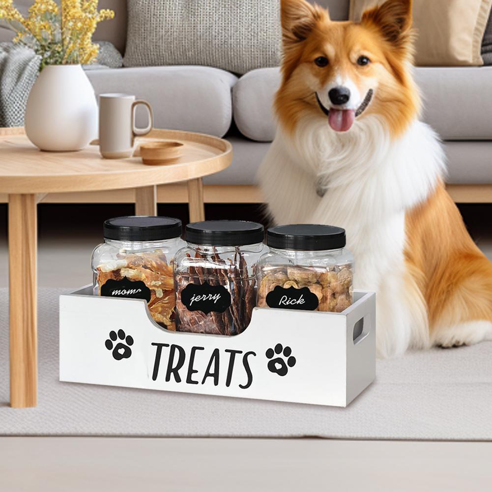 White Wooden Dog Treat Container Large Capacity Dog Food Storage Holder Airtight Dog Treat Bin for Pet Gift Supply Accessories