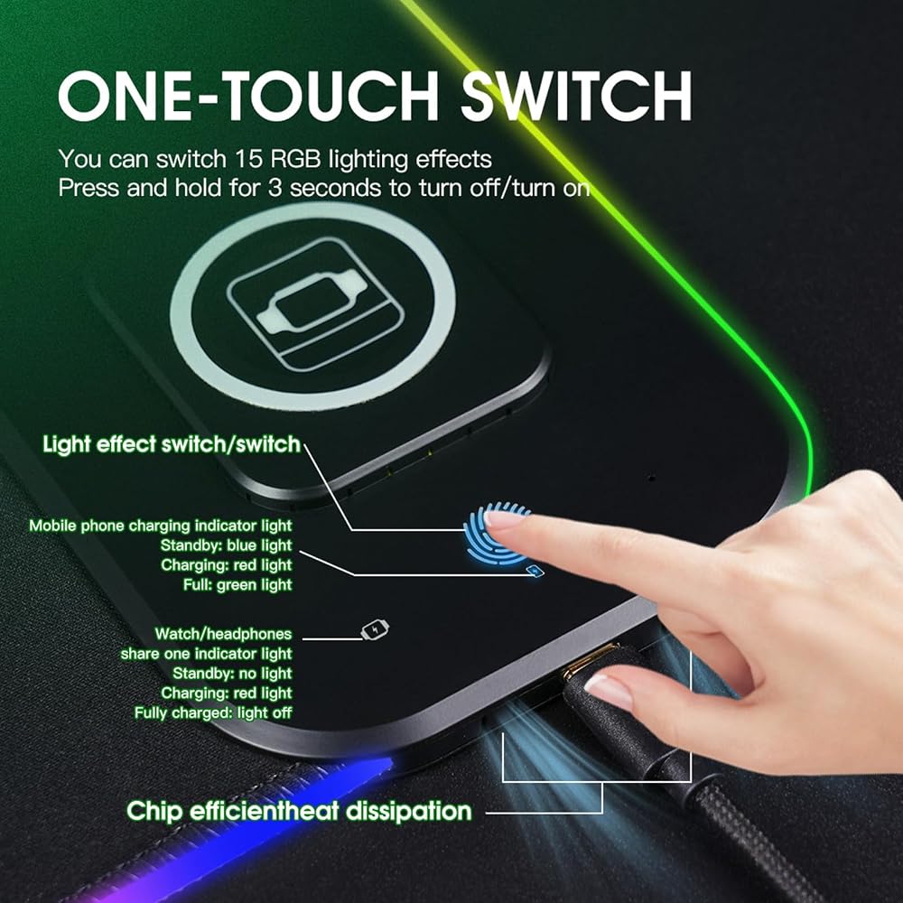 Large color gamepad power mat expansion key set pad with 15W charging for cell phones, headphones...