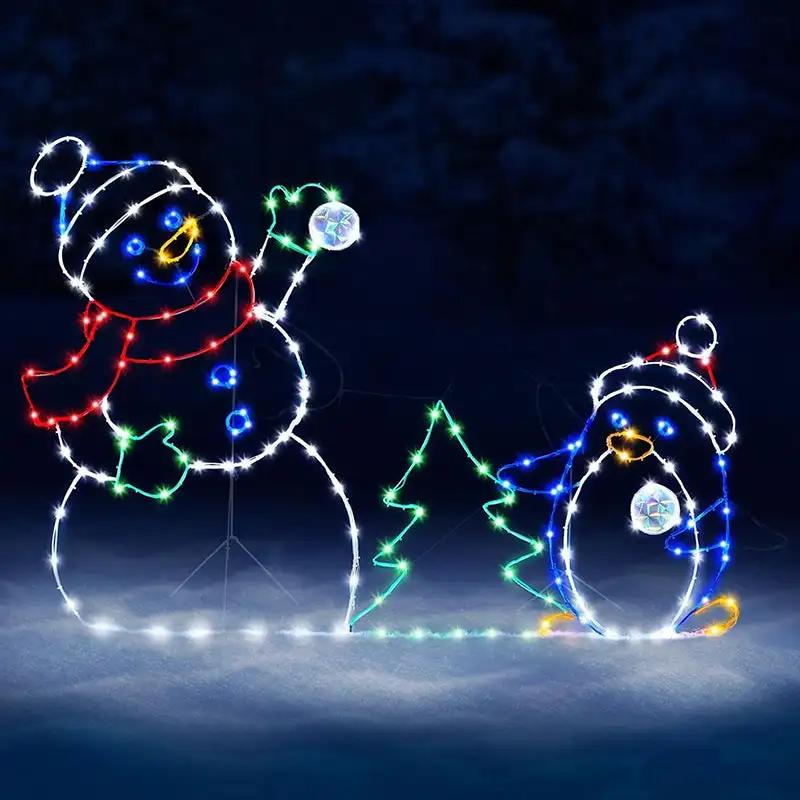 LED Snowman Ornament Glitter Light Christmas Decoration Animated Holiday Party Winter Home Decor Outdoor Garden Yard