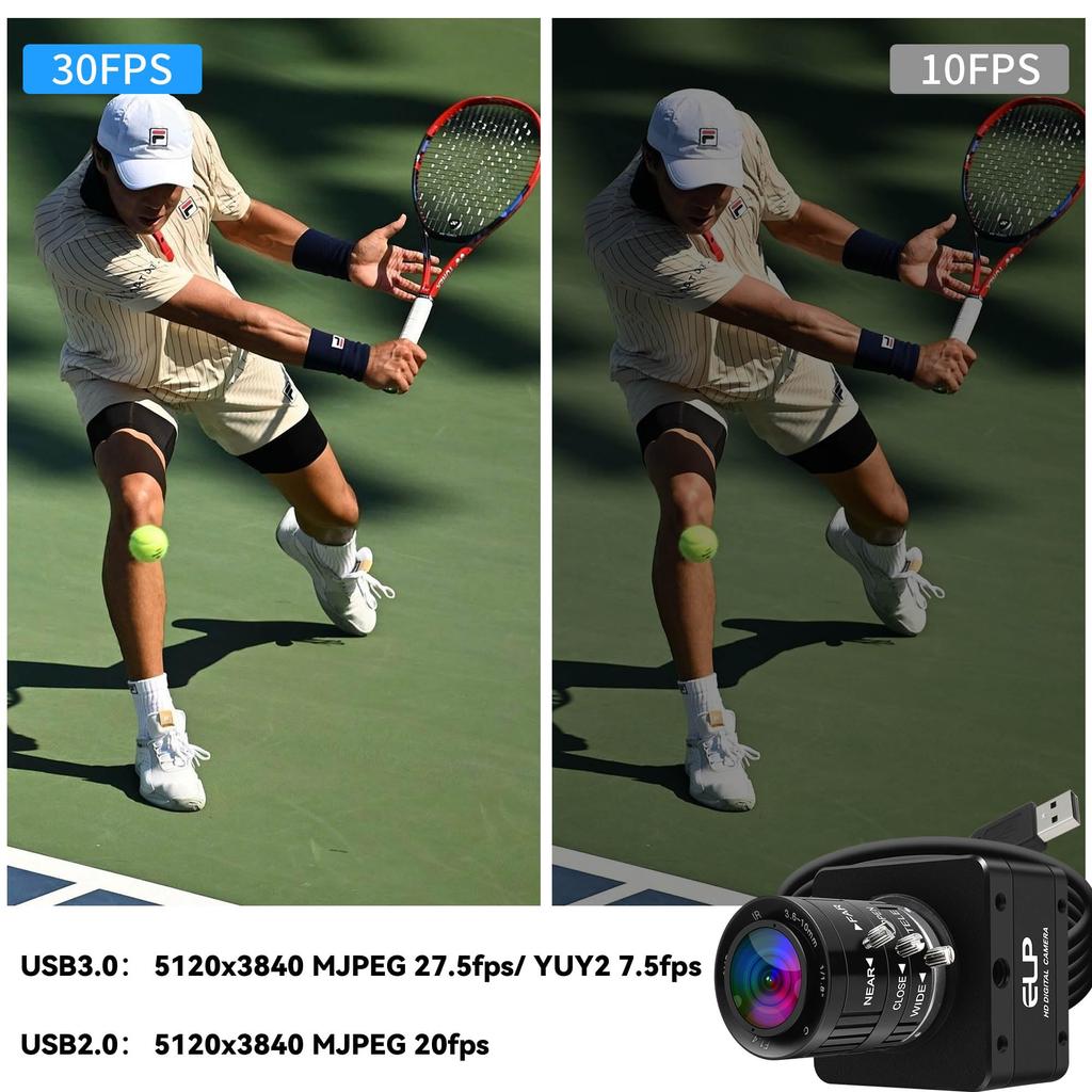 ELP 20MP Industrial 4K UHD 3840P 3x Manual Varifocal 30fps High Frame Rate Lightburn Compatible with Mac and Raspberry USB3.0 Camera, 3.6-10mm Lens,