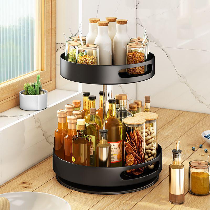 Strong Bearing Rotatable Kitchen Spice Rack for Oil, Salt, Soy Sauce, and Vinegar