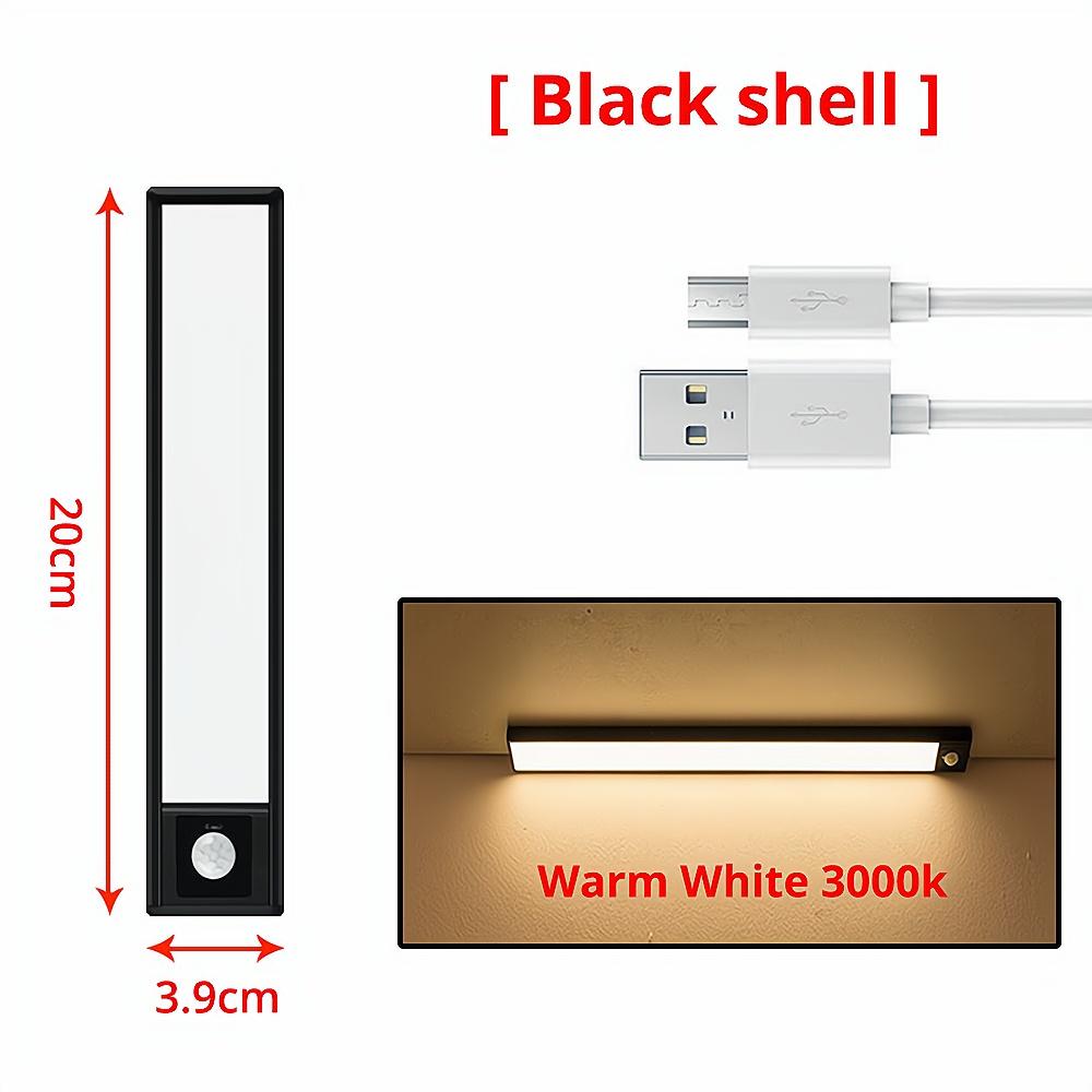 

Светодиодный 20/40 см датчик движения PIR подсветка под шкафом ночник беспроводной USB перезаряжаемый шкаф для чтения прикроватная тумбочка магнитный Black Shell-20CM-WW