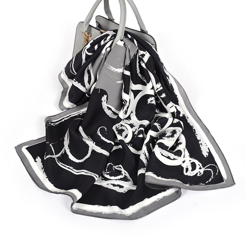 [BYSIFA] Cartoon Cat White Scarves Fashion Brand 100% Silk Scarf Shawl Printed Fall Winter Top Grade Women Scarves Wraps 88*88cm