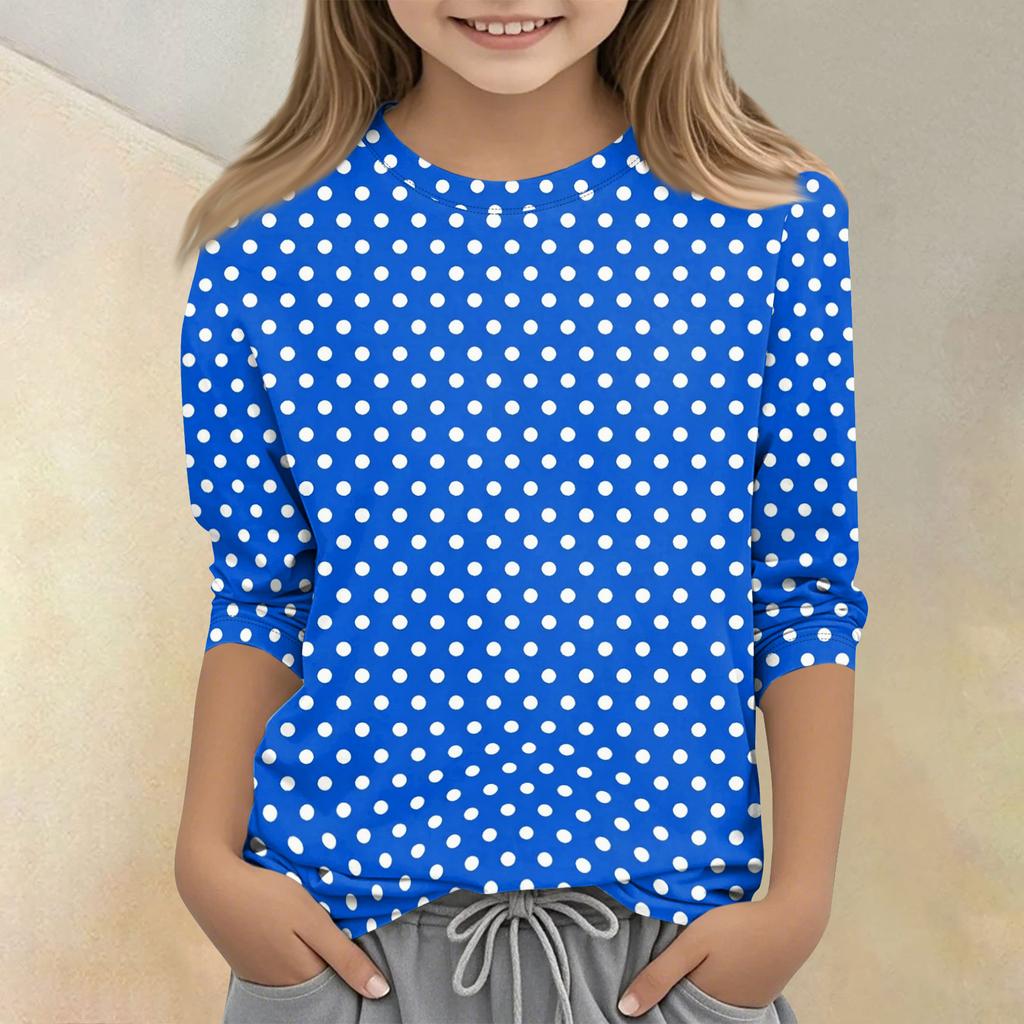 Kids Polka Dot Print Crew Neck Three Quarter Sleeve Casual T Shirt Lightweight Soft Fabric Comfortable Fit for Everyday Wear