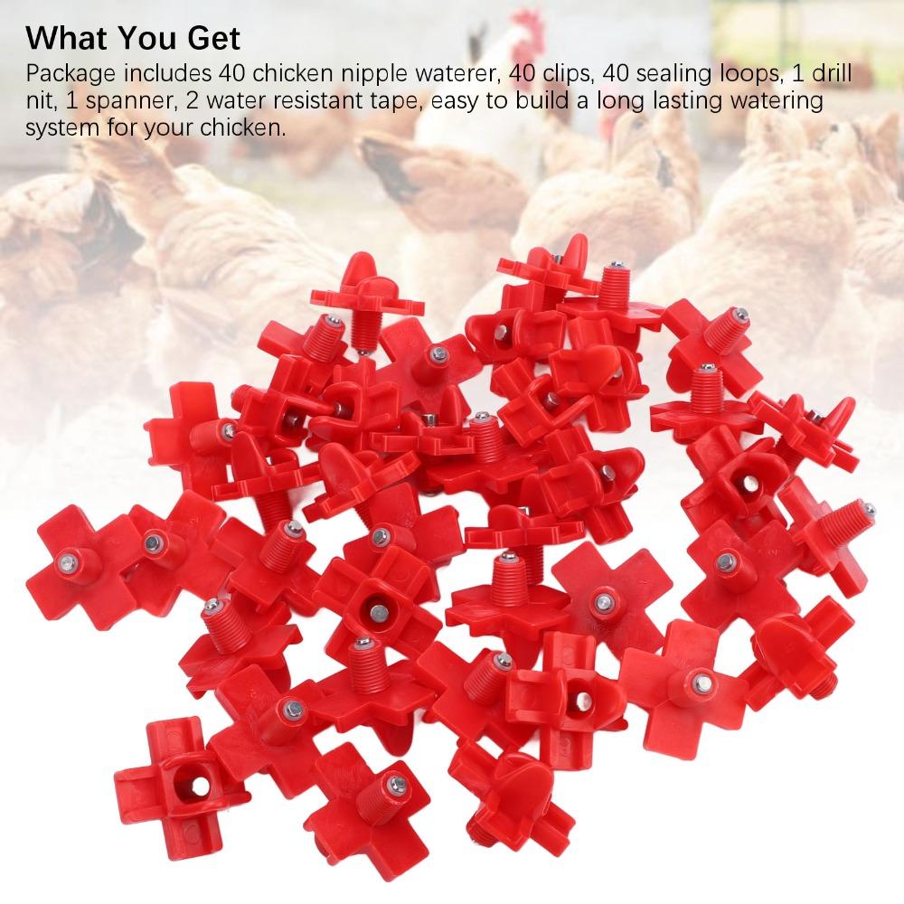 40Pcs Steel Chicken Waterer Nipples Plastic Automatic Poultry Nipple Chicken Water Nipples Chickens