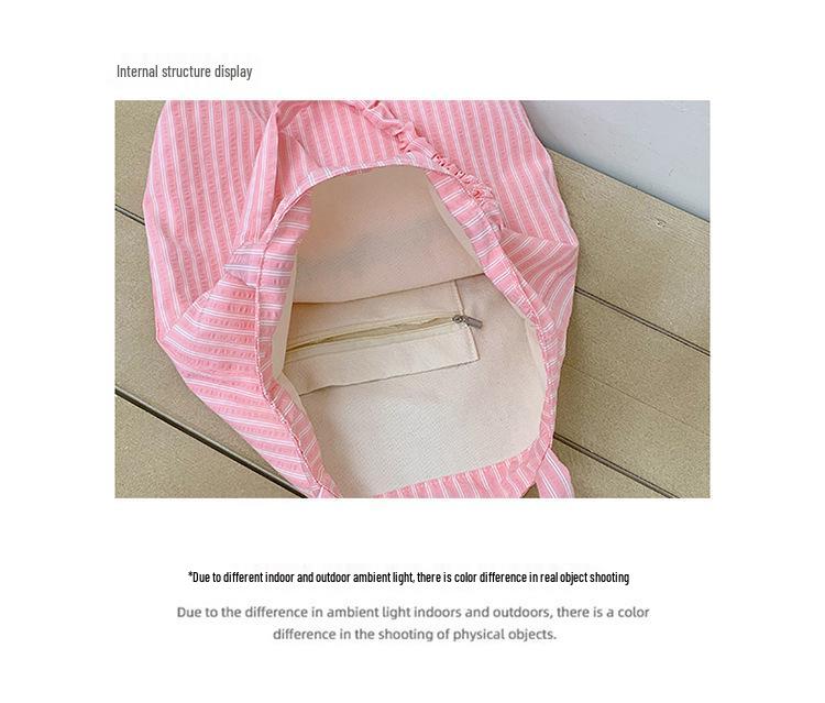Korean-Style Retro Striped Tote Bag – Large Capacity Shoulder Bag