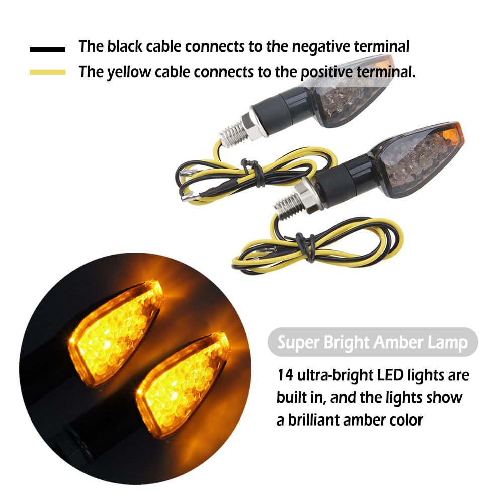 Motorcycle Turn Signals,14LED Front Rear Blinkers,12V Motorcycle Turn Signal Light for Yamaha Kawasaki (Smoked Black Shell)