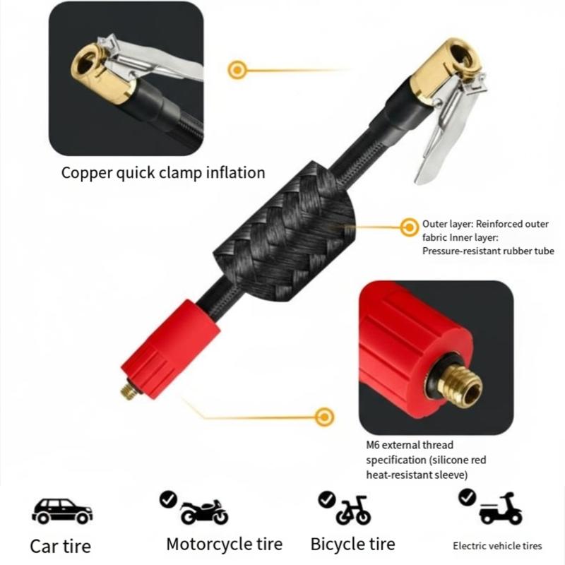 6mm Thread Air Hose Suitable for Most Inflators 100CM Flexible Tube Quick Connection Tire Inflation Accessory for Auto