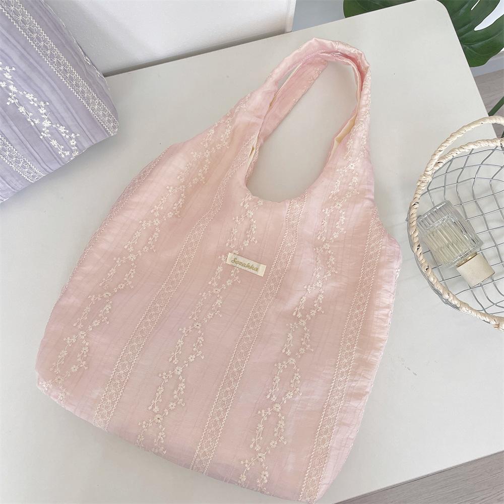 Women Floral Embroidered Shoulder Bag Fashion Casual Large Capacity Tote Bag Eco Shopping for Daily Use