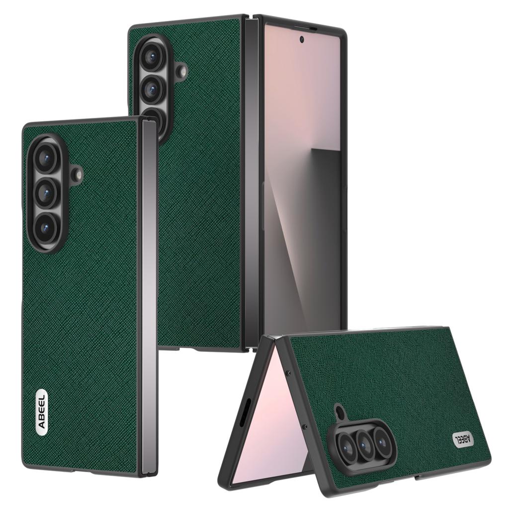 For Samsung Galaxy Z Fold7 5G Case Cross Texture Genuine Cow Leather Coated PC Phone Cover