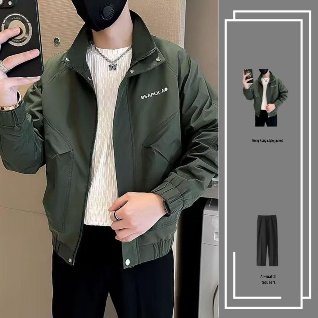 Men's Rogue Handsome Thickened Coat Autumn/Winter Workwear Jacket Set – High-End Plus Cotton [3-Piece Set]