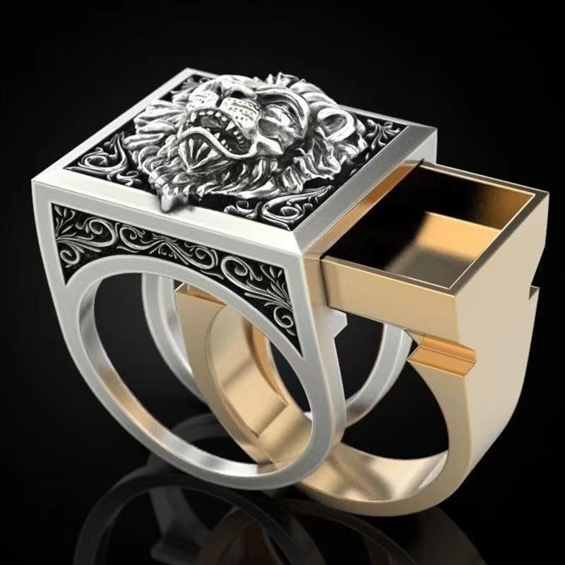 A Cross-border Hot Fashion Retro Domineering Lion Ring Creative Invisible Storage Box Box Holiday Gift