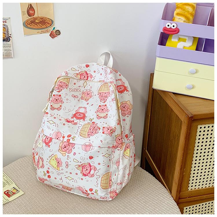 

New cartoon print cute girl large capacity backpack fashionable simple versatile niche student bag белый