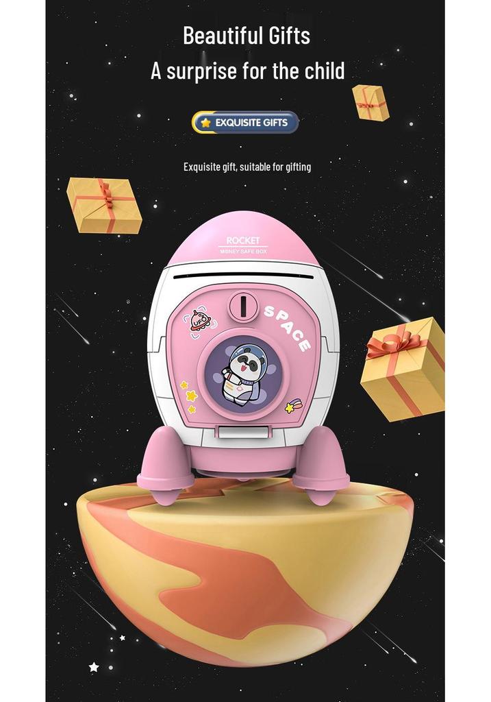 Cartoon Rocket Spaceship Piggy Bank - Large Capacity Savings Jar for Kids