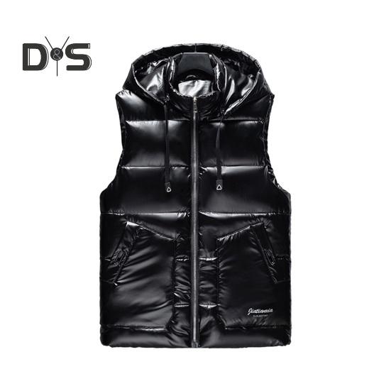 

Мужской жилет, пальто с воротником-стойкой, с капюшоном, без рукавов, застежка-молния, зимний жилет, верхняя одежда с карманами, однотонный утолщенный жилет из хлопка на пуху M чёрный