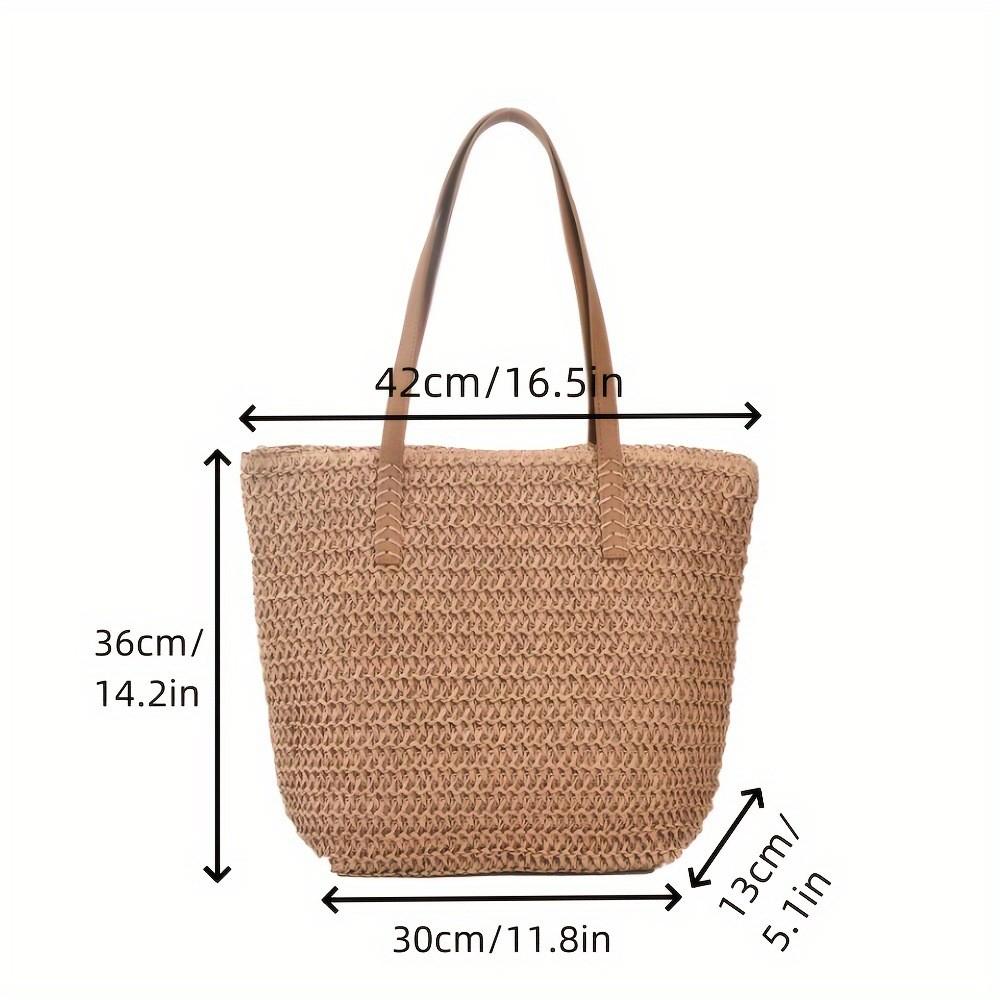 IELGY Simple One-Shoulder Large-Capacity Straw Tote Bag Seaside Vacation Style Beach Bag