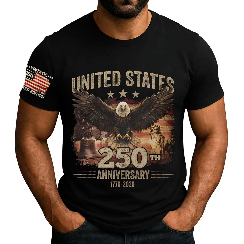 Herren lockeres und lässiges T-Shirt mit Flaggenaufdruck, Kurzarmhemd