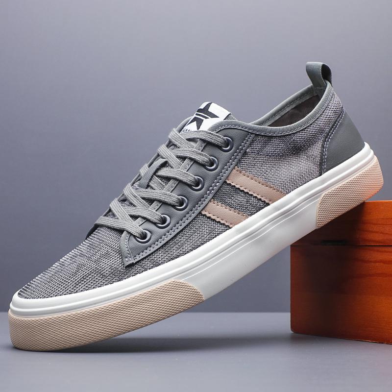 

Fashion New Men s Breathable Canvas Mesh Shoes Korean Version Trend High Quality Board Casual Lace Up Comfortable Sneakers Shoes SS25631 44 серый