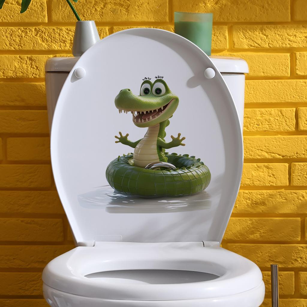 Cartoon Alligator Toilet Stickers, Waterproof Self-Adhesive Decals for Bathroom Decor
