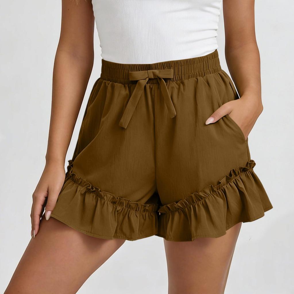 Women's Color Cotton And Linen Casual Waist Shorts With Pockets And Shorts