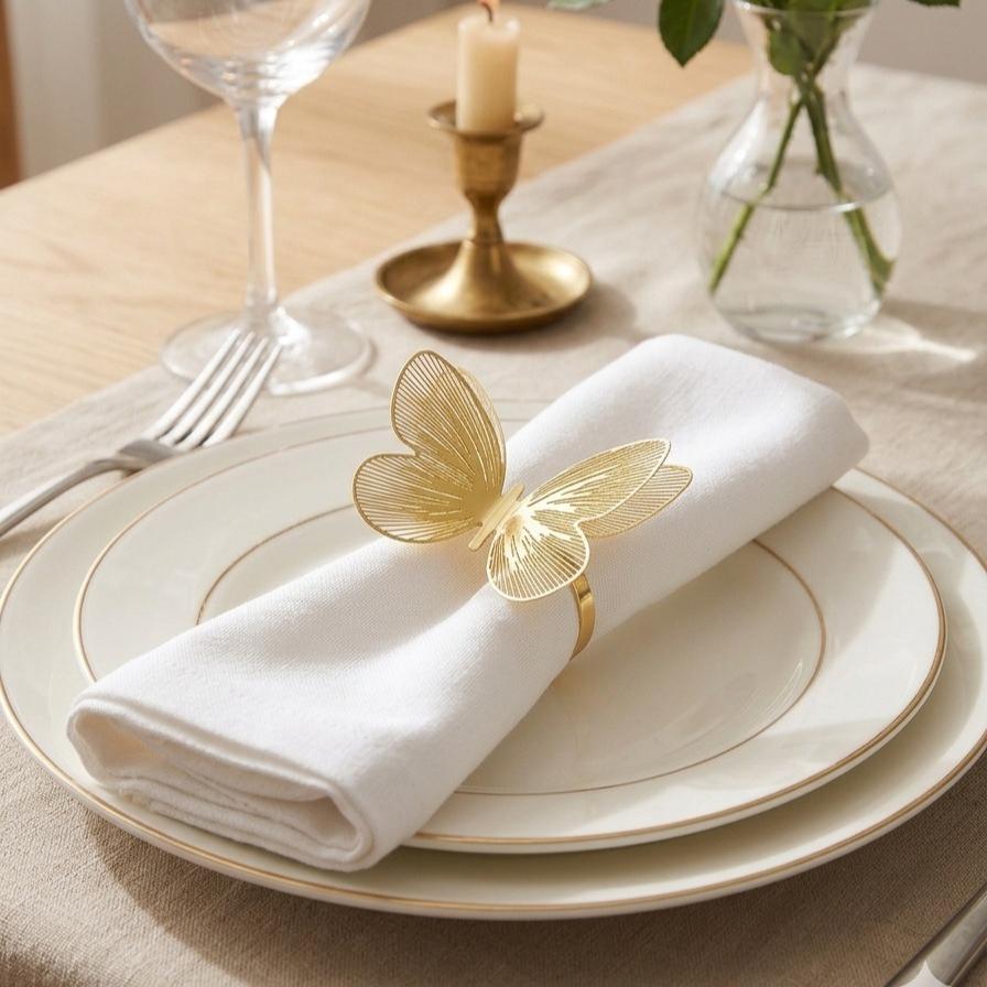 Hollow Butterfly Napkin Ring Metal Buckle Simple Nordic Style DIY Dinner Table Ornament For Wedding Dinner Party Celebration