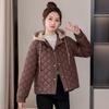 Diamond lattice down cotton jacket women's short autumn and winter new light and light padded cotton jacket hooded padded jacket