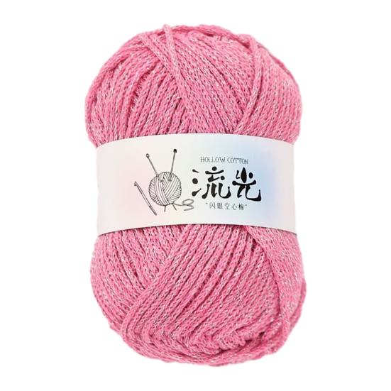 1.5MM Glitter Hollow Cotton Yarn Soft Thick Crocheting Knitting Yarn Handmade Crafts Pure Color Crochet Thread Skeins Beginners Knitting Lovers Gift