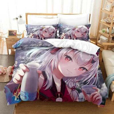 Kawaii Nakiri Ayame Ložní souprava Jednolůžko Dvojlůžko Plná Queen King Size Postelová souprava Dospělý Dítě Ložnice Přikrývka Sady 3D Tisk Anime Postel