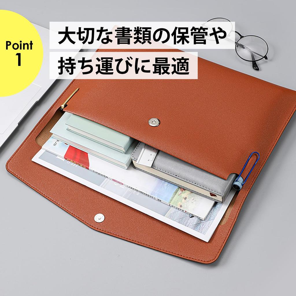 NYANDELMO ND-0044-R09-BK PU Leather File Folder, Black, for A4, Letter, and Documents