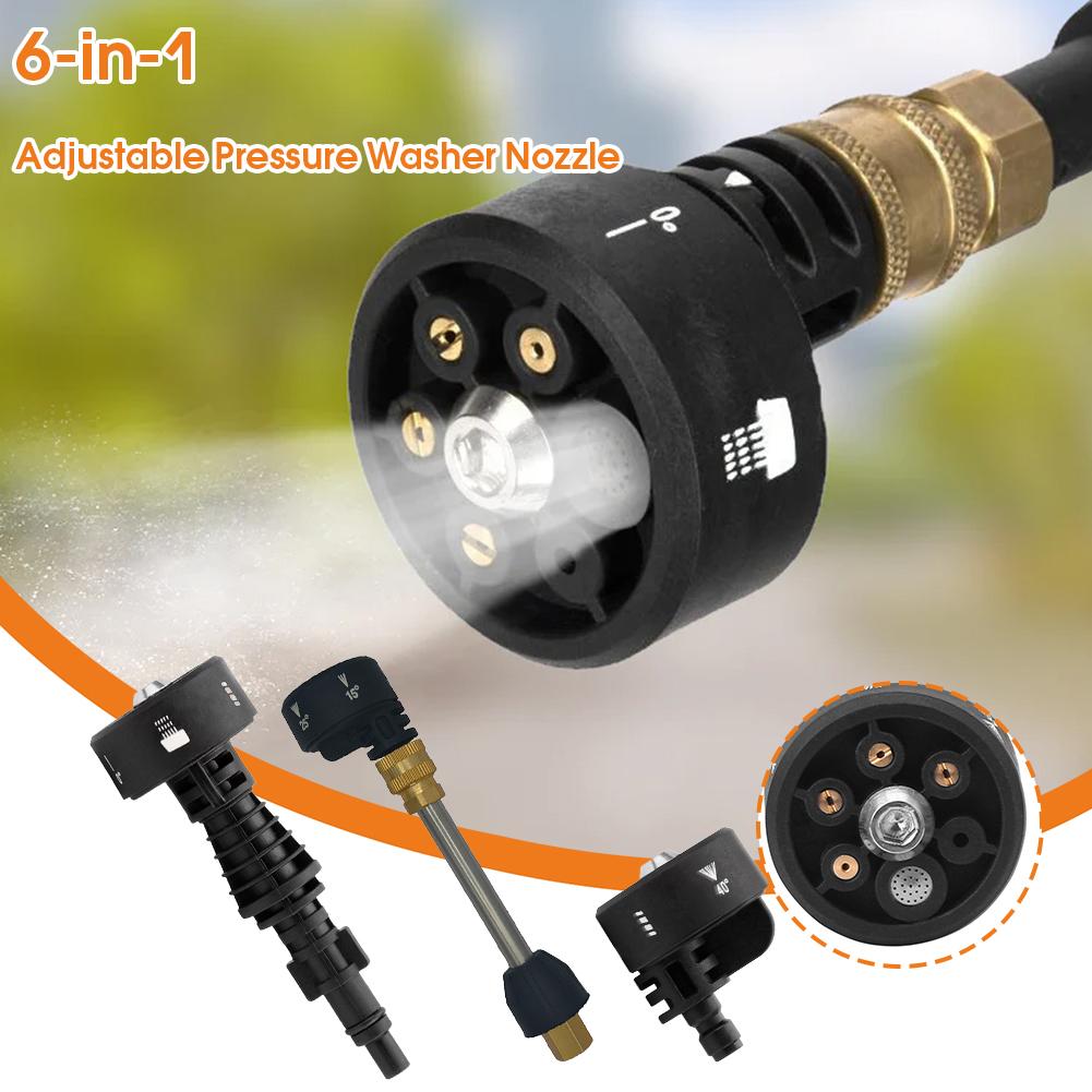 6-in-1 Verstellbare Hochdruckreiniger-Düse 1/4 Zoll Hohe Teile Reiniger Wasserschlauch Akku-Wascher Düsen-Kit Pistole Plas A5I2