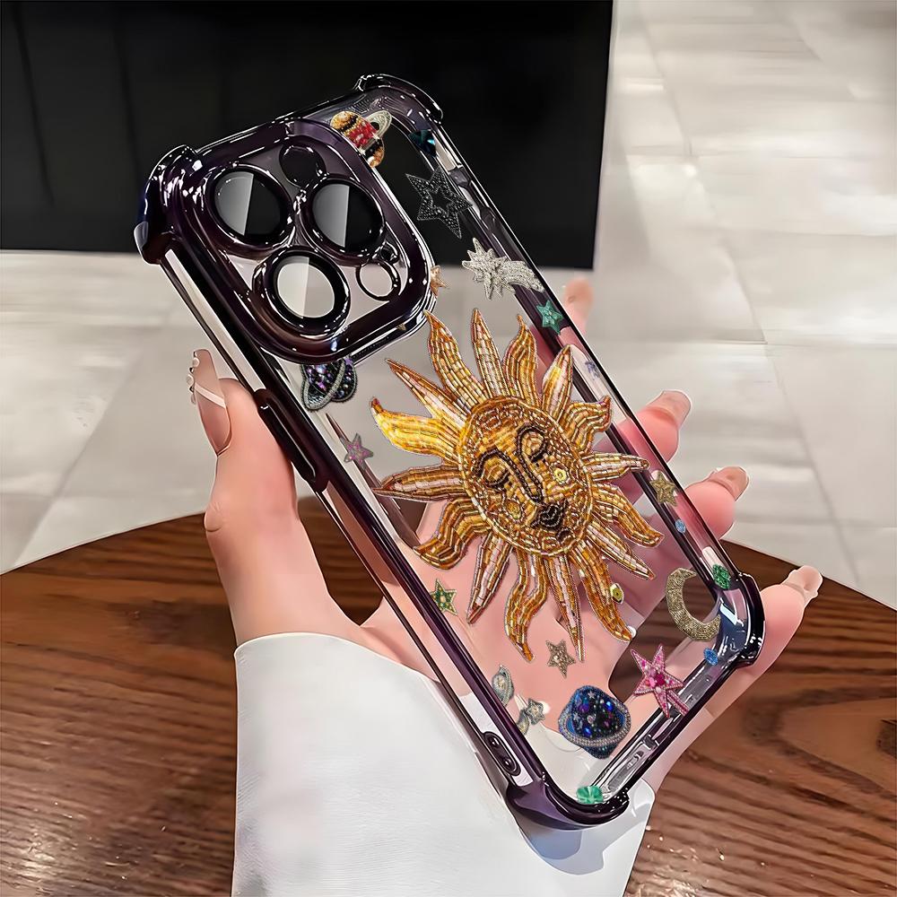 

Retro Sun Star Pattern Electroplate AntiDrop Phone Case For Samsung Galaxy S25 Ultra S24 S23 S22 S21 Plus FE Transparent Cover Galaxy S25 Ultra