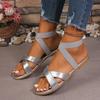Large size new women's shoes summer cross elastic outer wear flat beach sandals
