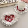 Heart Shaped Lace Coasters Sweetheart Plaid Cup Mats Multi Purpose Drink Coaster Tableware Decoration Kitchens Accessories Gifts