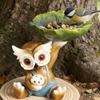 Owl Statue Bird Feeder Resin Decorative Bird Feeder Outdoor Cute Owl Bird Feeder for Garden Balcony Yard Front Porch Decoration