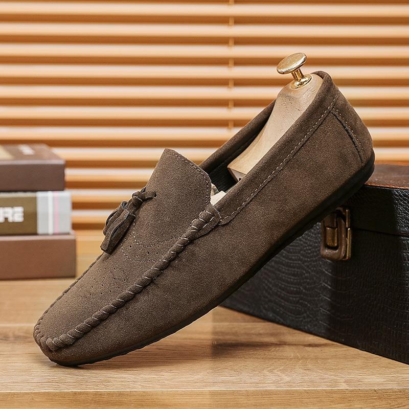 

Doudou men s shoes spring tassel men s casual leather shoes lazy one pedal driving soft-soled trendy shoes 44