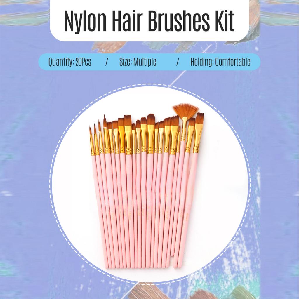 20pcs Draw Paint Brushes Set Kit Artist Paintbrush Multiple Mediums Brushes with Nylon Hair for Artist Acrylic Aquarelle Watercolor Gouache Oil Face